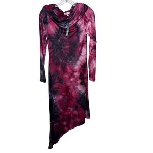 EARTHBOUND TRADING CO Tie Dye Cowl Neck Long Sleeve Midi‎ Dress M Boho